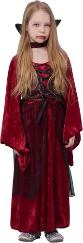 Vista 10 de IKALI - Disfraz elegante de vampiro para niña, vestido de princesa para Halloween