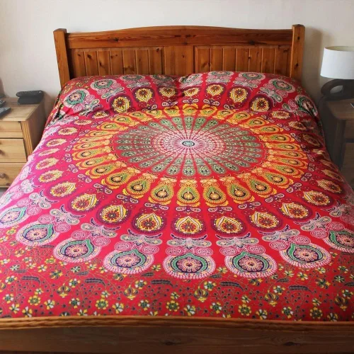 Vista 19 de Popular Handicrafts - Tapiz para colgar en la pared con diseño hippie de mandala bohemia, psicodélico, indio de pavo real, para meditación, gitano