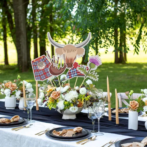 Vista 4 de Palos de centro de mesa para fiesta temática de Escocia, adornos de mesa para cumpleaños, decoración para suministros de fiesta de fin