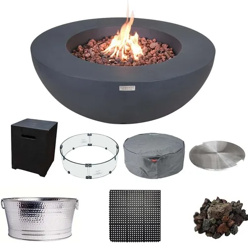 Vista 13 de Elementi Lunar Bowl Paquete de Fogón - Juego de Fogata para Exteriores Incluye Fogata de Concreto a Propano de 42", Pantalla Cortavientos de Vidrio