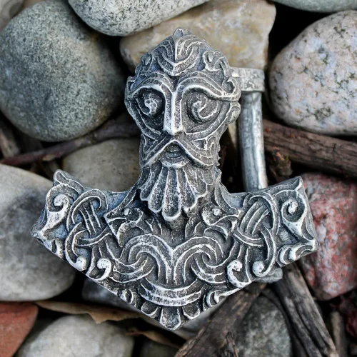 Vista 4 de Pewter Norse God Thors Hammer Mjolnir - Hebilla de cinturón, plateado