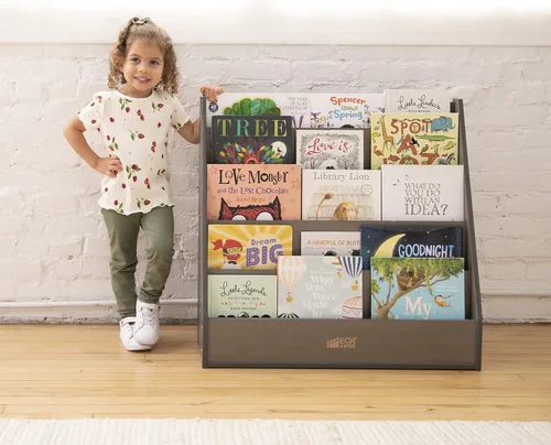 Vista 2 de ECR4Kids Exhibición de libros de doble cara optimizada con almacenamiento Gris (Grey Wash)