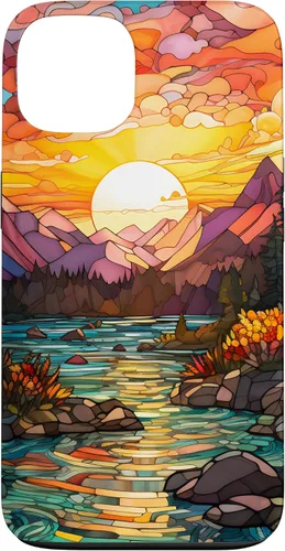 Vista 7 de iPhone 16 Sunset Stained Glass Mosaic Landscape Scene Case