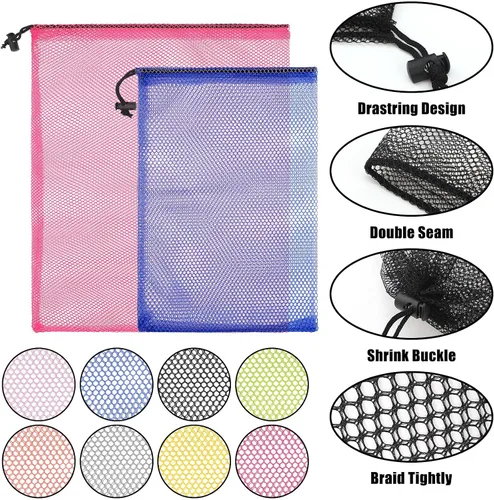 Vista 3 de 24 bolsas de malla con cordón de malla para lavandería, bolsas de nailon, bolsa de nailon para acampar con cordón para juguetes