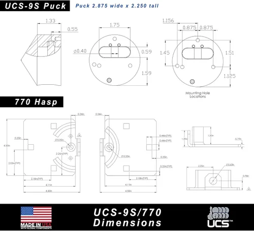 Vista 4 de PACLOCK 's UCS-9S/770 Kit combinado de cerrojo y disco, cuerpo de acero inoxidable, cerrojo gris, cilindro de 6 pines de alto rendimiento, una