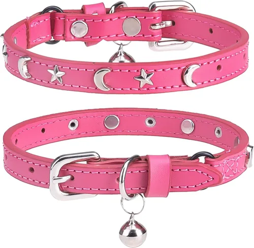 Vista 25 de Collares de cuero DILLYBUD para gatos macho y hembra con campana y cinturón elástico de seguridad, collar ajustable con hebilla de seguridad