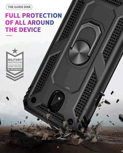Vista 6 de TJS Funda para teléfono compatible con Samsung Galaxy J7, funda protectora magnética con anillo de metal (azul)