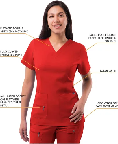 Vista 3 de Adar Pro Breakthrough Plus - Conjunto de uniforme médico para mujer, parte superior con cuello en V mejorado y pantalones con múltiples bolsillos