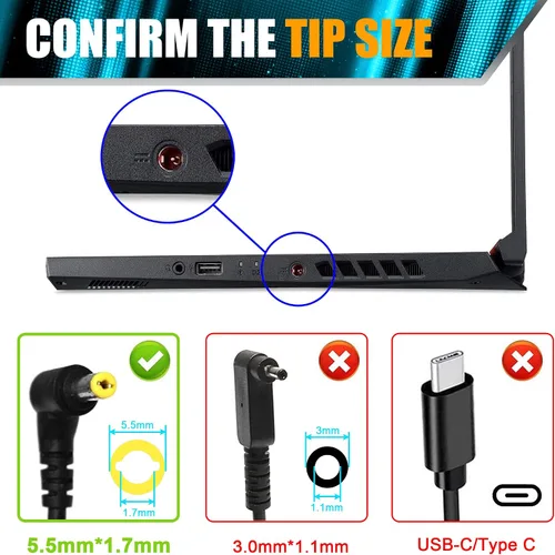 Vista 3 de 135W Laptop Charger Compatible with Acer Nitro 5 AN515-51 AN515-41 AN515-53 AN515-54 AN515-55 AN515-54 AN517-51 AN517-52 AN715-51 A715-52 S40-51