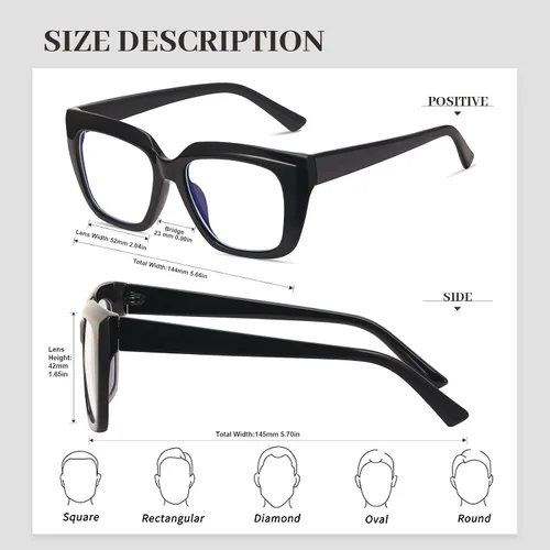 Vista 4 de Square Blue Light Blocking Glasses for Women Men Retro Style Computer TV Eyeglasses