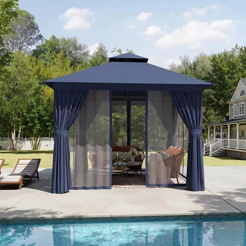 Vista 17 de Aoxun 8'x8' Outdoor Gazebo Metal Frame Canopy Tent with Curtains (Gray)