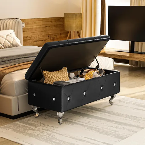 Vista 5 de DKLGG Banco otomano de almacenamiento para dormitorio, banco de entrada tapizado con patas y bisagra de seguridad, banco de almacenamiento pequeño