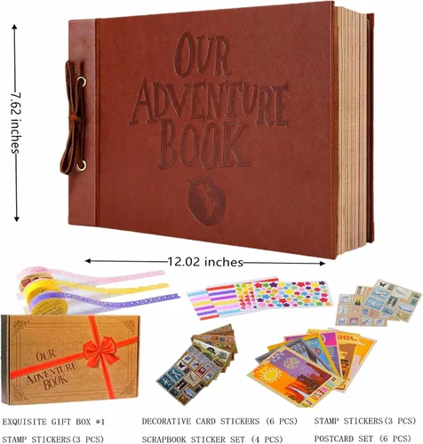 Vista 3 de Nuestro libro de aventuras hecho a mano de 11.92 x 7.62 pulgadas encuadernado en cuero con 80 páginas, letras en relieve, inspirado en 'Up', ideal