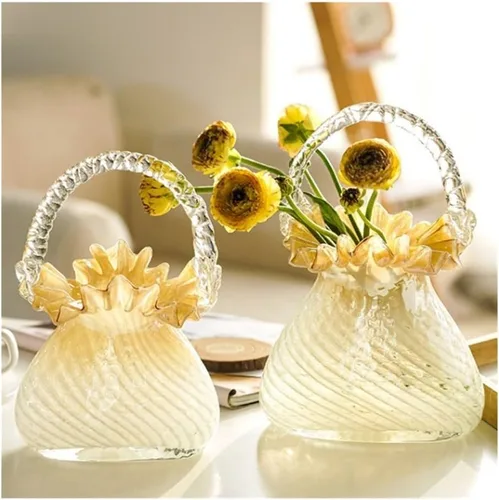 Vista 5 de Vases, Glass Handheld Flower Basket Vase - Living Room Home Decoration Ornament(Large)