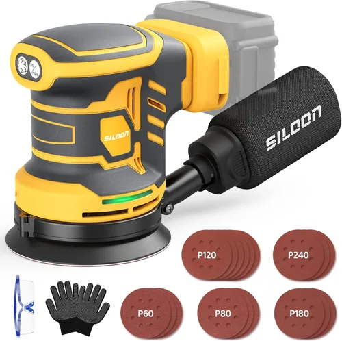 Vista 10 de Lijadora Orbital Aleatoria Inalámbrica Compatible con Dew 20V Max, Lijadora Orbital sin Escobillas de 5 Pulgadas con 19000 RPM 6 Velocidades