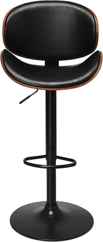 Vista 8 de NAFORT Juego de 2 taburetes de bar ajustables en altura de mostrador con asiento y respaldo de madera curvada, modernos taburetes de bar de piel