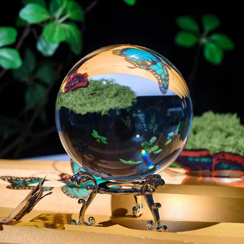Vista 7 de Bola de cristal óptico transparente K9 de 3.94 pulgadas con soporte, esfera de vidrio decorativa para fotografía, decoración mágica de adivinación
