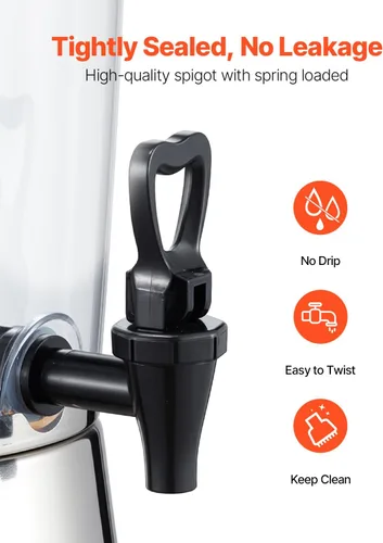 Vista 5 de VEVOR Dispensador de bebidas, dispensador de bebidas de 2.1 galones para fiestas, dispensador de jugo de acero inoxidable + plástico con cámara