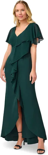 Vista 2 de Adrianna Papell Vestido de sirena en cascada de gasa y crepé para mujer Azul