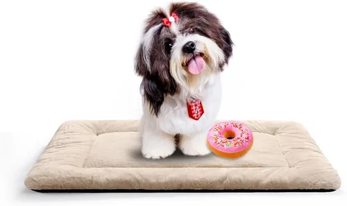 Vista 18 de Alfombrilla de cama para jaula de perro para perros extra pequeños. Cama de jaula de perro ultra suave. Alfombrilla de perrera lavable y Rosa