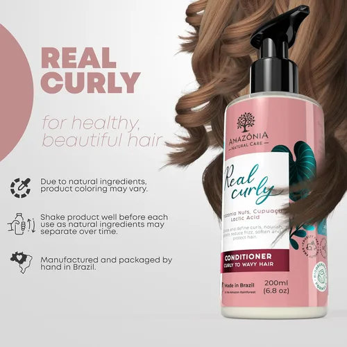 Vista 2 de Acondicionador de cabello rizado para mujeres y hombres, acondicionador hidratante con nueces de Amazonia, cupuacu y ácido láctico para mejorar