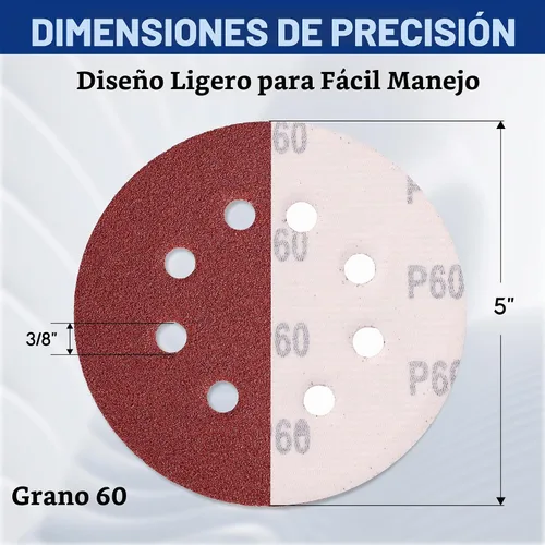 Vista 3 de WORKPRO Discos de lijado, 5 pulgadas, grano 60, 8 agujeros, gancho y bucle