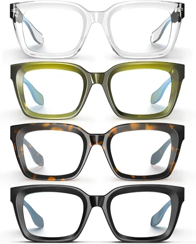 Vista 20 de Square Blue Light Glasses for woman Chunky Oversized negro (Black&Clear)