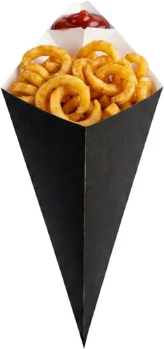 Vista 14 de Restaurantware Conetek - Conos de comida ecológicos de 11.5 pulgadas con bolsillo integrado para condimentos: para aperitivos, cono de papel seguro