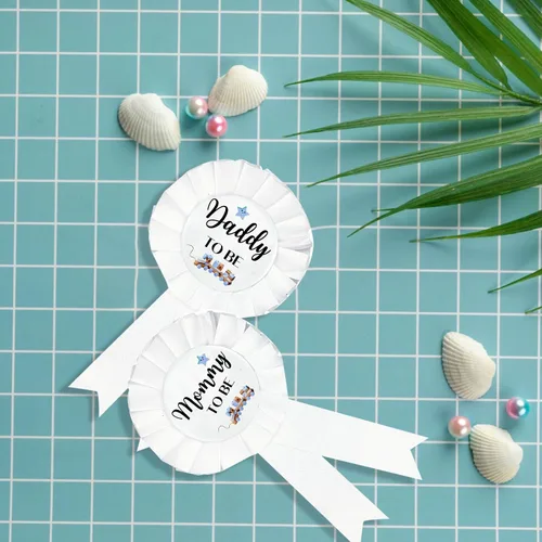 Vista 3 de HAPPYLAND - Decoraciones para baby shower, diseño de papá y mamá para ser y mamá para ser - Botón de baby shower, regalos para papá, revelación