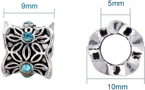 Vista 4 de Beadthoven 50 unidades de 0.354 x 0.394 in de aleación de metal espaciadores estilo tibetano flor chapado en plata antigua con diamantes