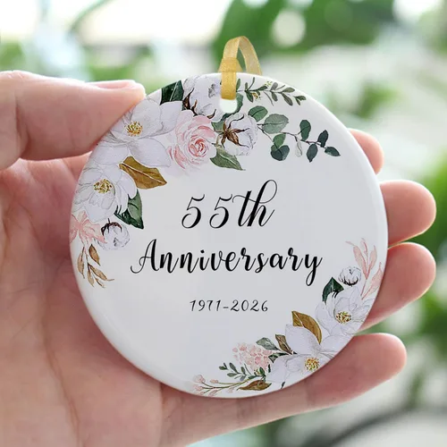 Vista 4 de SIABERTERL Adorno de 55 aniversario 2026, 55 aniversario para parejas y padres, adorno de cerámica de aniversario de 55 años para bodas en el hogar