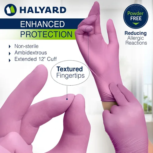 Vista 2 de HALYARD PINK UNDERGUARD Nitrile Exam Gloves, Powder-Free, 4.7 mil, Extended 12" Cuff, Pink