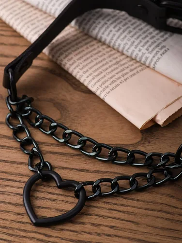 Vista 4 de Sacina Goth Heart Chain Choker Necklace, PU Leather Choker, Gothic Punk Grunge Emo Necklace, Halloween Christmas Jewelry Gift for Women, Men