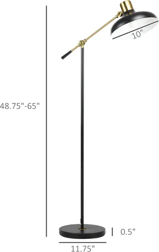 Vista 7 de HOMCOM Lámparas de pie ajustables para sala de estar, lámpara de pie para dormitorio con brazo de equilibrio, cabeza y altura ajustables, lámpara