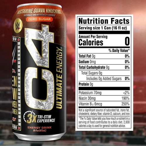 Vista 3 de Cellucor C4 Ultimate x WWE - Bebida energética sin cafeína de 300 mg Knockout Nectarina Guayaba 16 onzas (paquete de 12)