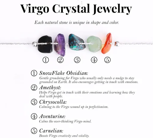 Vista 5 de MJartoria Gargantilla y pulsera de piedra natural con signo del zodiaco para mujer, collar de cristales, pulsera de horóscopo, piedras preciosas