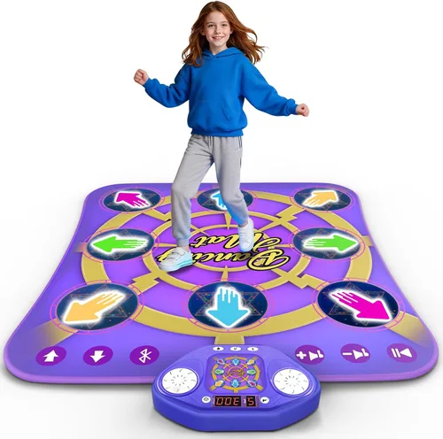 Vista 10 de Nueva Alfombrilla de Baile Electrónica de 8 Flechas Mejorada con Luz LED y Bluetooth Inalámbrico, Juguete de Baile con Música con 3 Modos de Juego