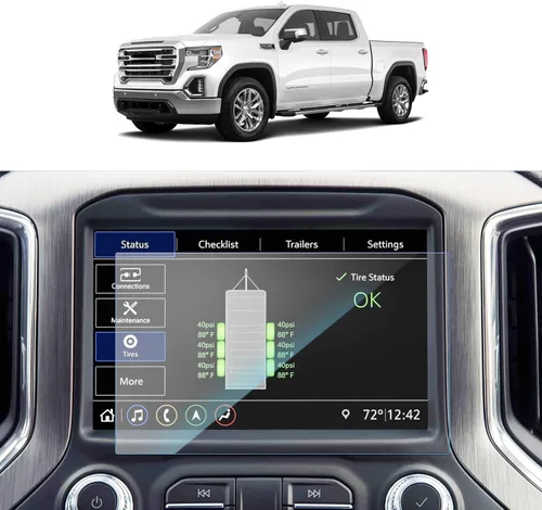 Vista 13 de SKTU Lámina protectora de pantalla para GMC Sierra 2014-2021, pantalla de navegación, vidrio templado antiexplosión, dureza 9H, antirreflejos