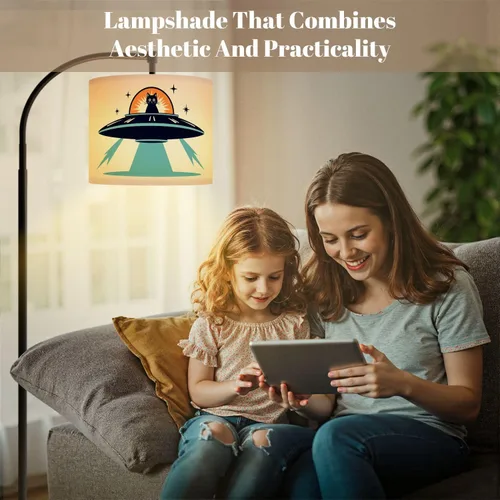 Vista 6 de Drum Lampshade Mid Century Black Cat Starry Lights Retro Style Medium Lamp Shade Replacement Linen Fabric Lampshades for Bedside Table Lamp Floor