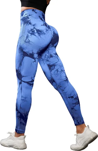 Vista 3 de OVESPORT Paquete de 3 leggings de entrenamiento de cintura alta sin costuras con teñido anudado para mujer, pantalones deportivos para yoga