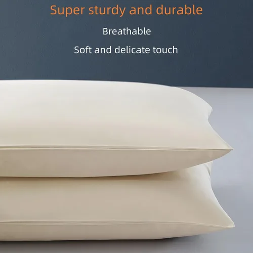 Vista 5 de Juego de 2 fundas de almohada de algodón de 1000 hilos tamaño estándar, 100% algodón egipcio tejido satinado, fundas de almohada con cierre de Beige