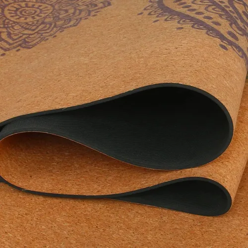 Vista 8 de Shakti Warrior Tapete de yoga de corcho, diseñado por artistas, tapete antideslizante ecológico de alta calidad, ideal para yoga regular y caliente