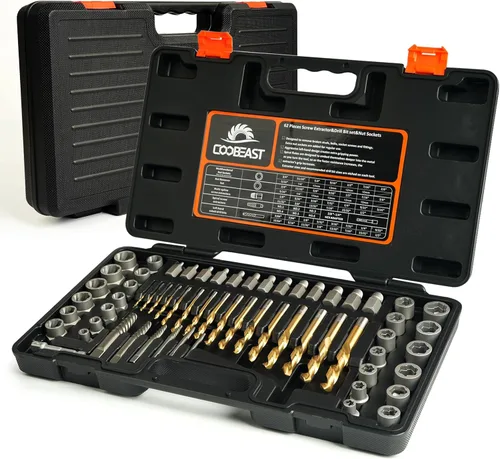 Vista 7 de Coobeast Juego de 49 piezas de extractor de pernos con broca de mano izquierda, juego de extractor de tornillos de servicio pesado, extractor