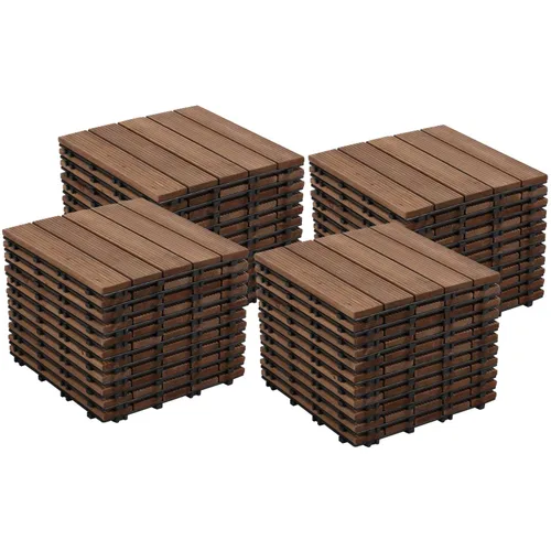 Vista 23 de Yaheetech 55 azulejos de terraza de patio entrelazados de madera compuesta de madera para cubierta de pisos de madera de 12 x 12 pulgadas, madera