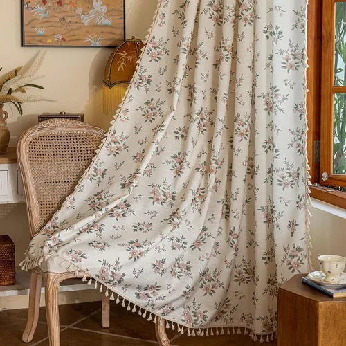 Vista 20 de BHUSB Cortinas rústicas para sala de estar de 63 pulgadas de largo, cortinas de ventana de lino y algodón con estampado floral bohemio, cortinas