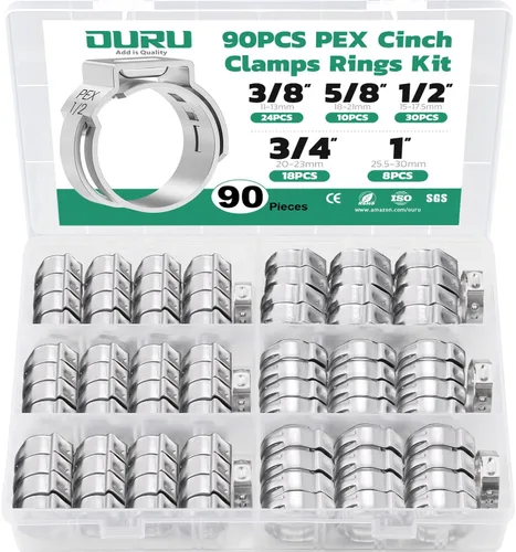 Vista 9 de OURU 54 piezas de anillo de crimpado de 1/2 pulgada PEX, abrazaderas de cincha PEX de acero inoxidable 304, abrazaderas de manguera de una oreja