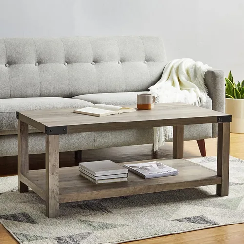 Vista 2 de ROCKPOINT Muebles estilo granero estilo granja rectangular acento mesa de centro, gris lavado