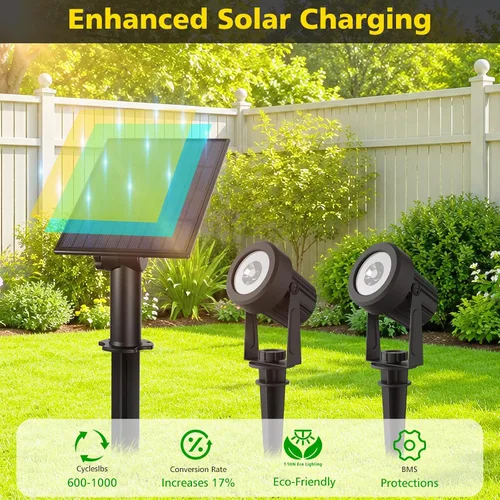 Vista 2 de T-SUN Focos solares al aire libre impermeables, luces de paisaje solares 2 en 1 LED para jardín, focos solares para árbol, jardín, estanque, piscina
