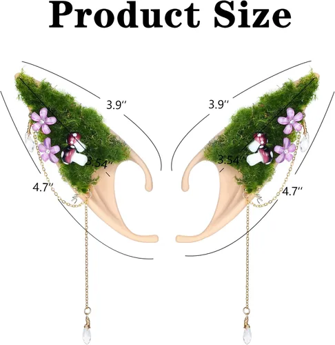 Vista 3 de FRESHME Orejas de elfo de hongo, aretes de bosque de Halloween, aretes de bosque renacentista, accesorios de disfraces de cosplay
