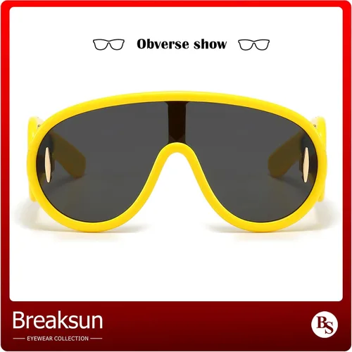 Vista 5 de Gafas de sol de moda con máscara ondulada para mujeres y hombres, de gran tamaño, color plateado, con escudo futurista, estilo de diseñador